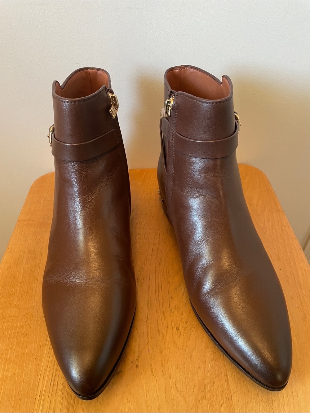 Pointed Toe Brown Leather Ankle Boots